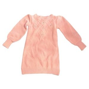 Nicole Miller Pink Embroidery Knit Sweater Dress Long Floral Thick Size Girls 7